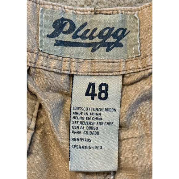 Lot of 2 Plugg Cargo Shorts Mens 48 Beige Blue Cotton Flat Front Zip Fly Casual - Picture 6 of 8